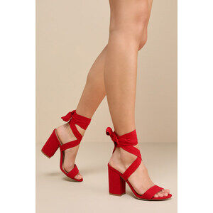 Lulus Alta Dark Red Suede Lace-up Heels - Size 9